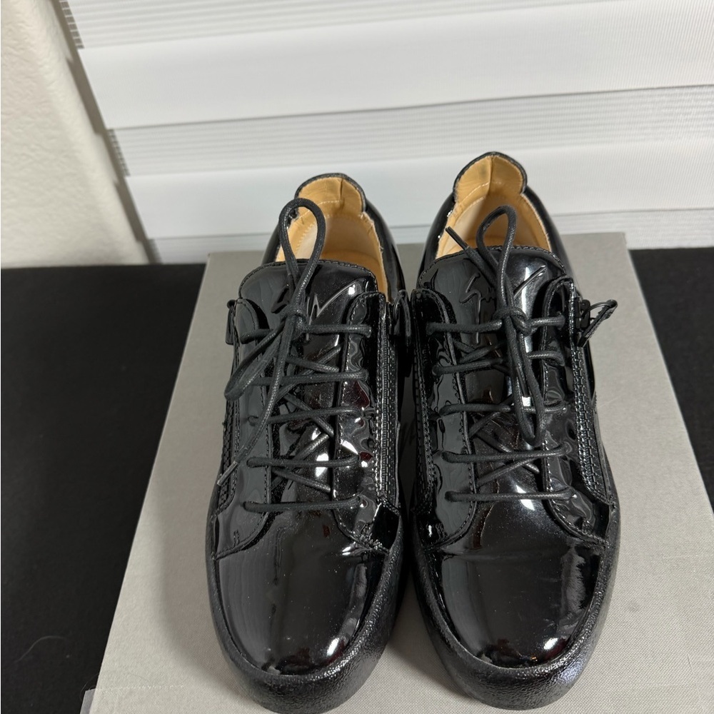 Giuseppe Zanotti Glossy Black Sneakers Women’s New in Box - Picture 2 of 5
